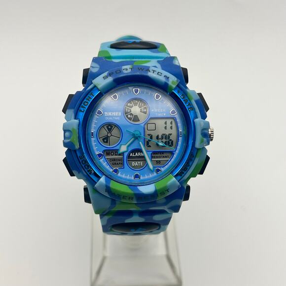 SKMEI Blue Green Dual Time Digital Sports Watch Working New Battery - Picture 1 of 8